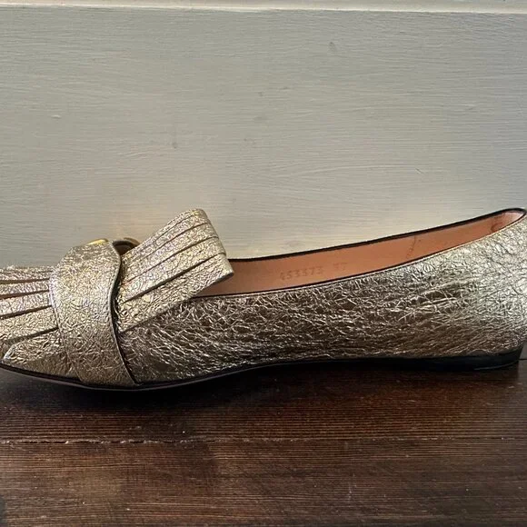 GUCCI Marmont Crackle Leather Gold Tassel GG Loafer 37 (sz. 7) - Picture 12 of 16